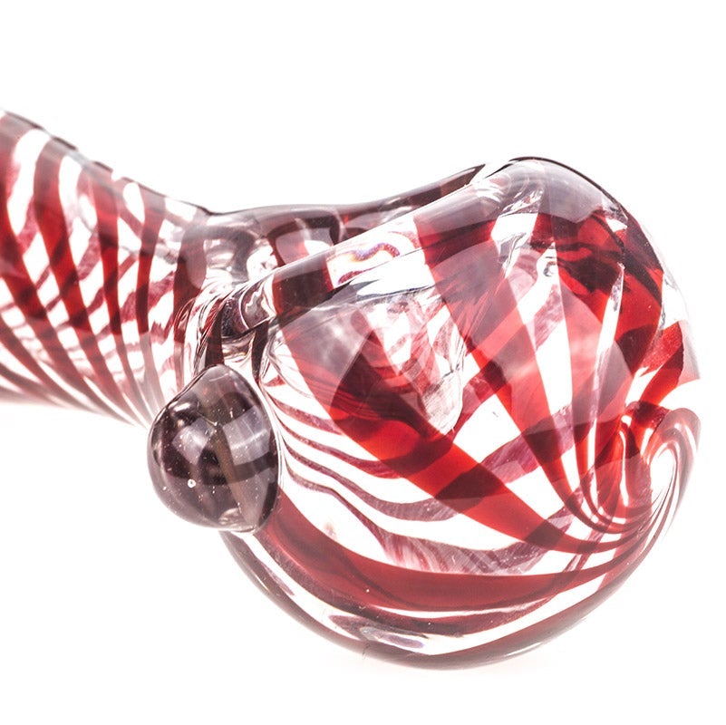 Red Swirl Strips Glass Spoon Pipe