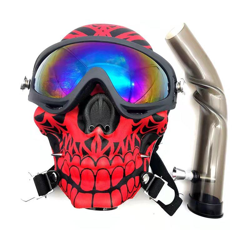 Skull Fabric Gas Mask Bong Shades w/ Bent Water Pipe