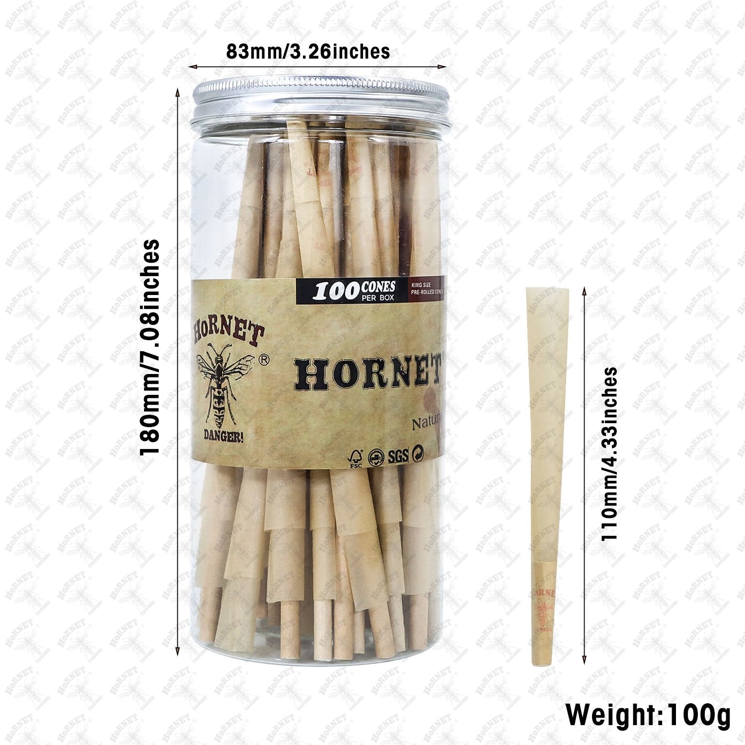 Hornet Natural Wood Pulp Rolling Cones - 72 Pack