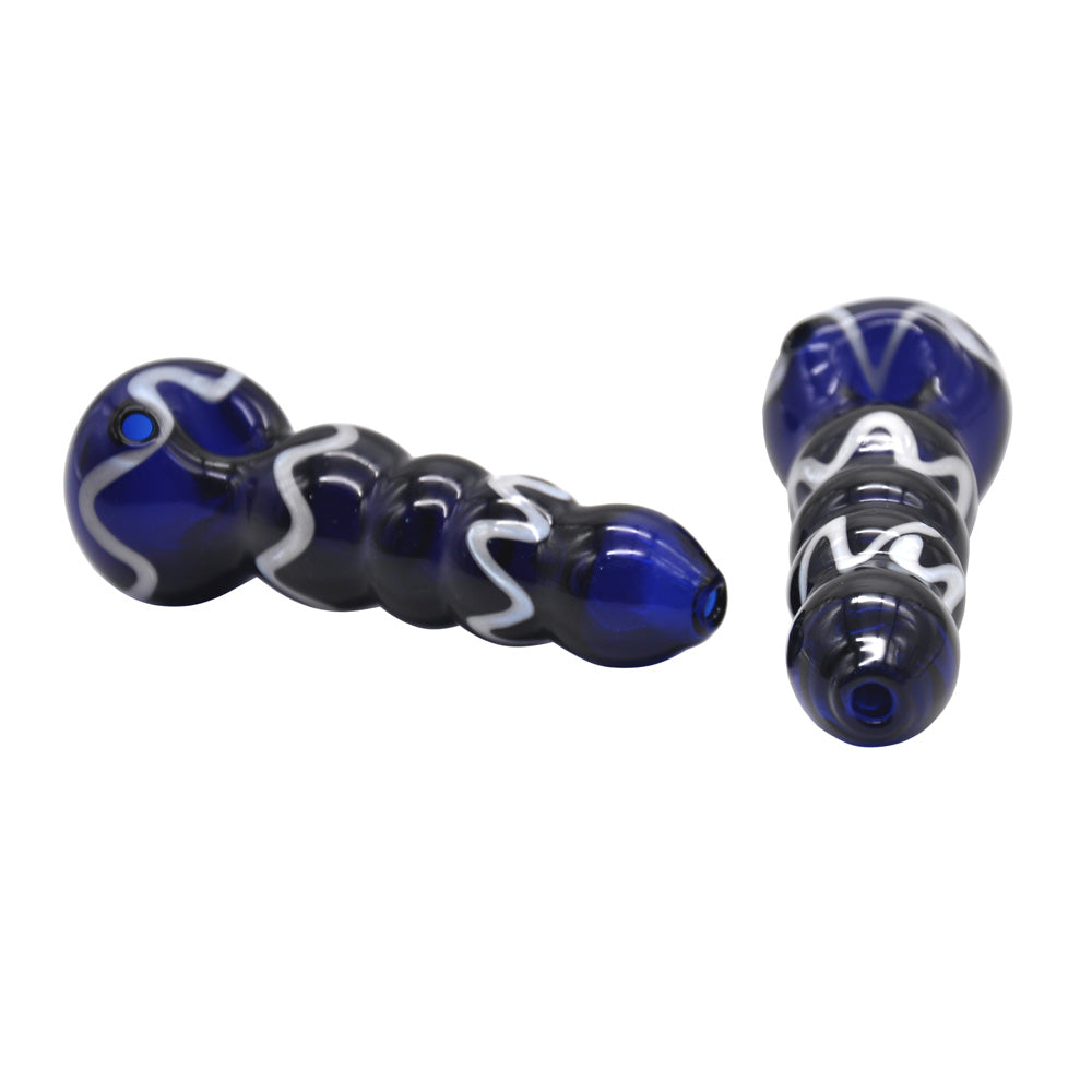 Blue Glass Spoon Pipe w/ Maria Rings - PuffingBird AU