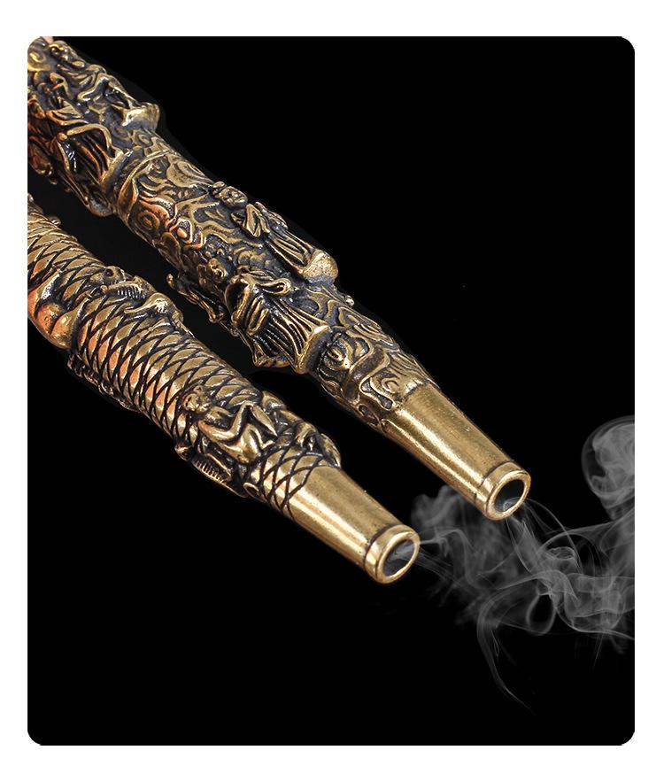 4.8 Brass Antique Smoking Pipe - Twelve Zodiac/Fu Lu Shou Relief Design