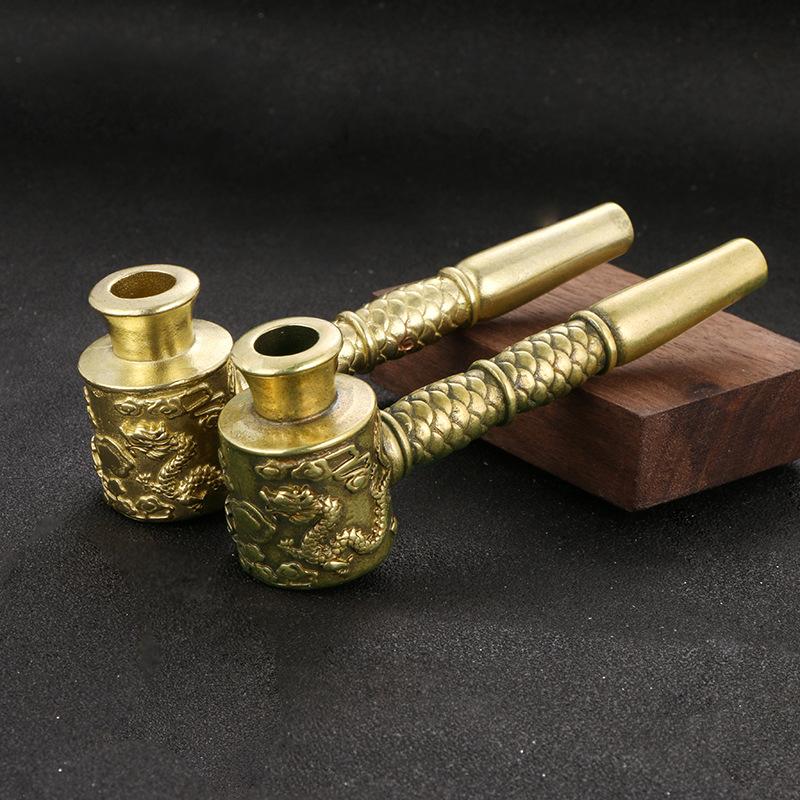 Antique-Style Dragon and Phoenix Brass Smoking Pipe