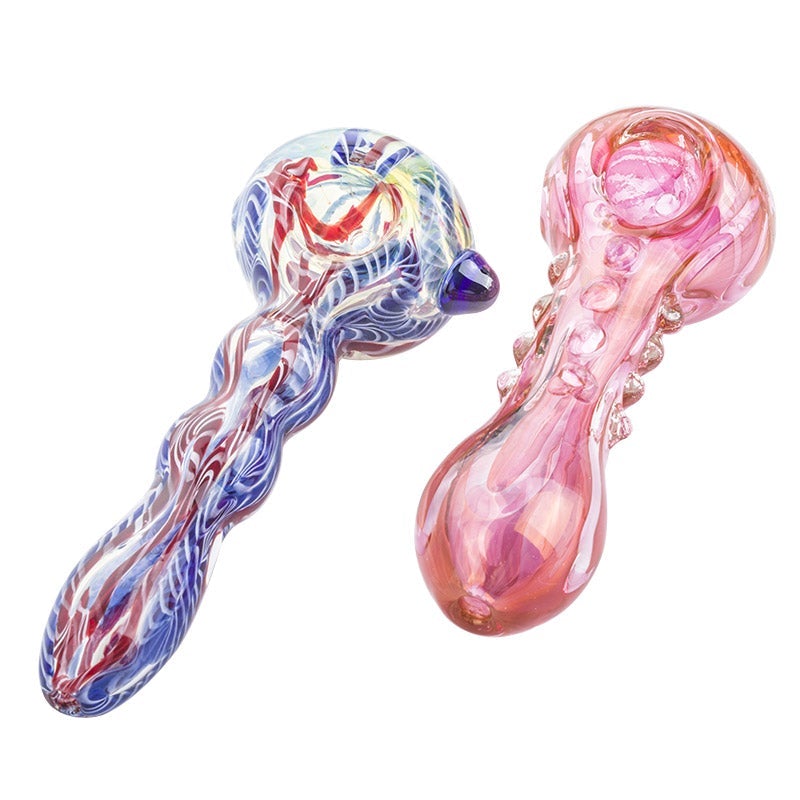 Spiral Glass Spoon Pipe and Pink Girly Fumed Glass Pipe Set