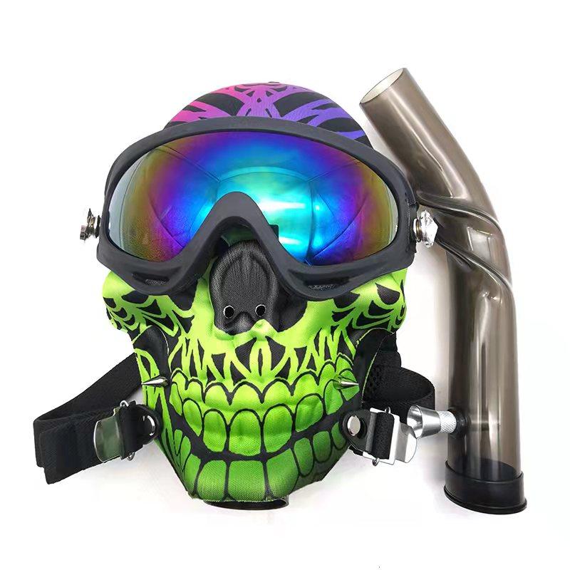 Skull Fabric Gas Mask Bong Shades w/ Bent Water Pipe