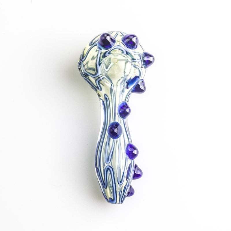 Glass Spoon Pipe w/ Blue Glass Marbles Grip