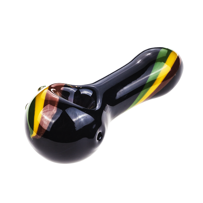 Black Glass Pipe w/ Rasta Stripes