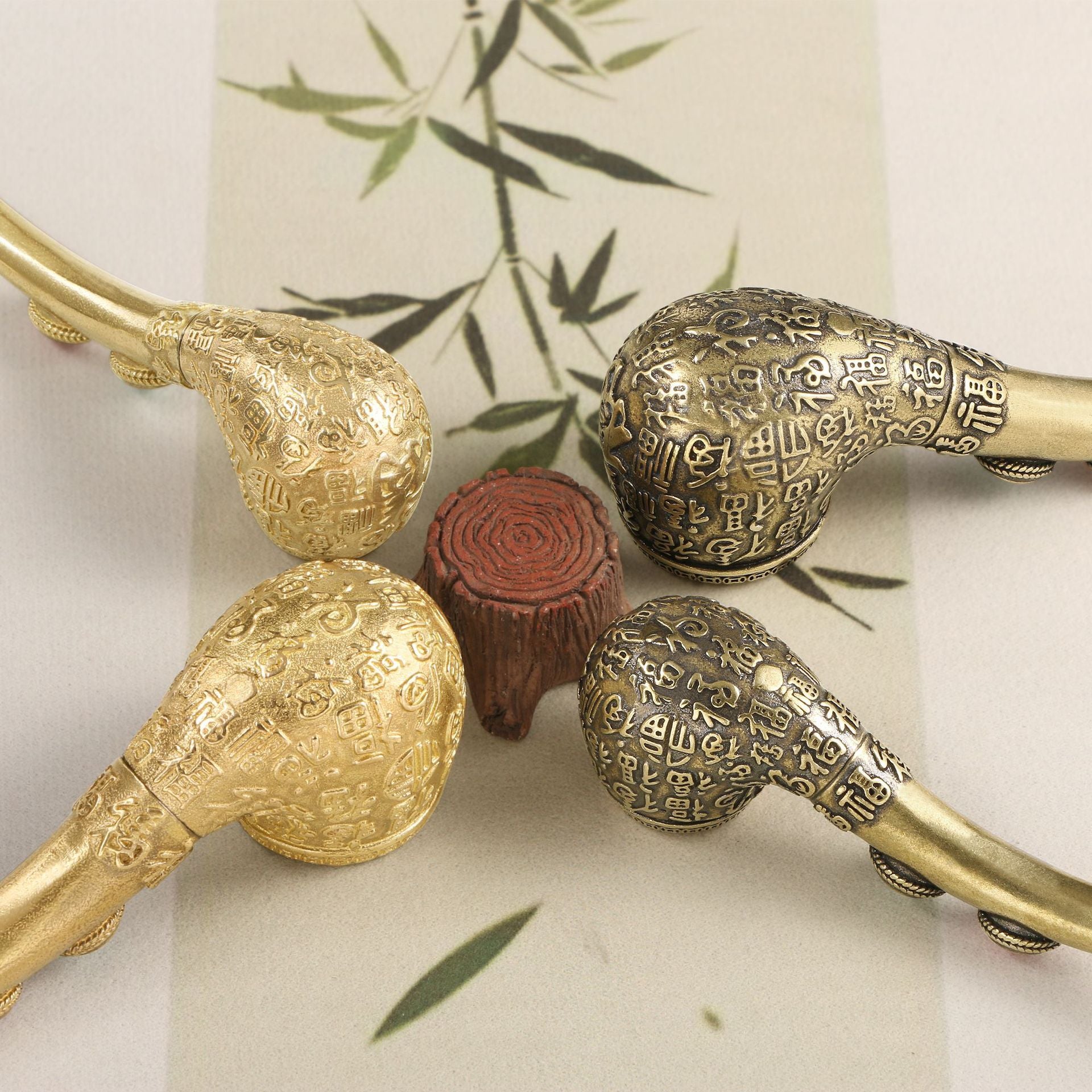 Chinese Characters Relief Brass Gemstone Inlaid Sherlock Pipe