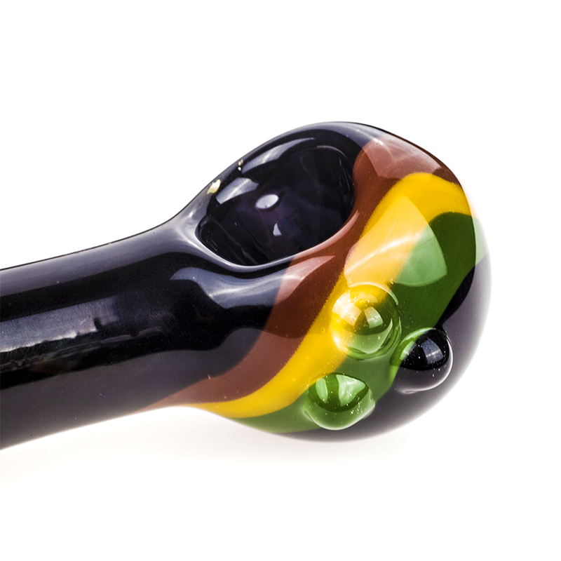 Black Glass Pipe w/ Rasta Stripes