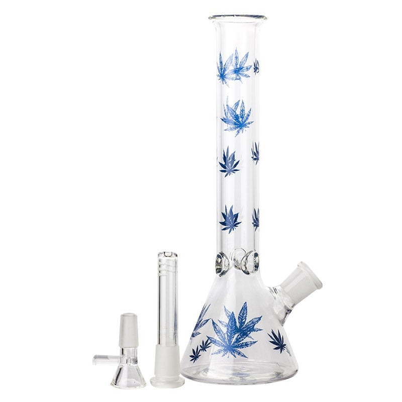 10.4 Leaf Print Glass Beaker Bong