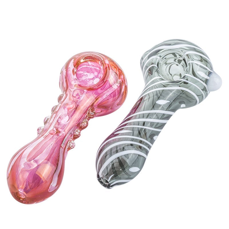 Spiral Glass Spoon Pipe and Pink Girly Fumed Glass Pipe Set