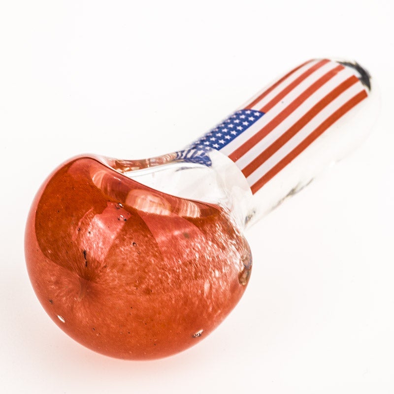 Red Frit Glass Pipe w/ American Flag Pattern