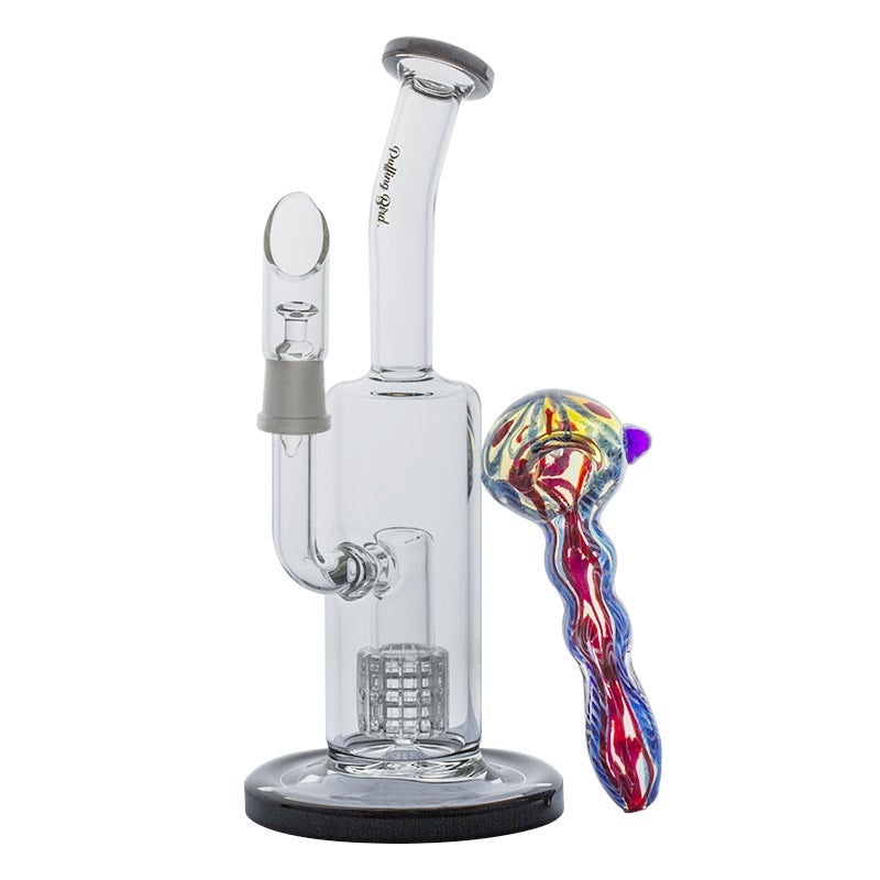 Mini Matrix Perc Dab Rig and Fumed Glass Milli Spoon Pipe Set