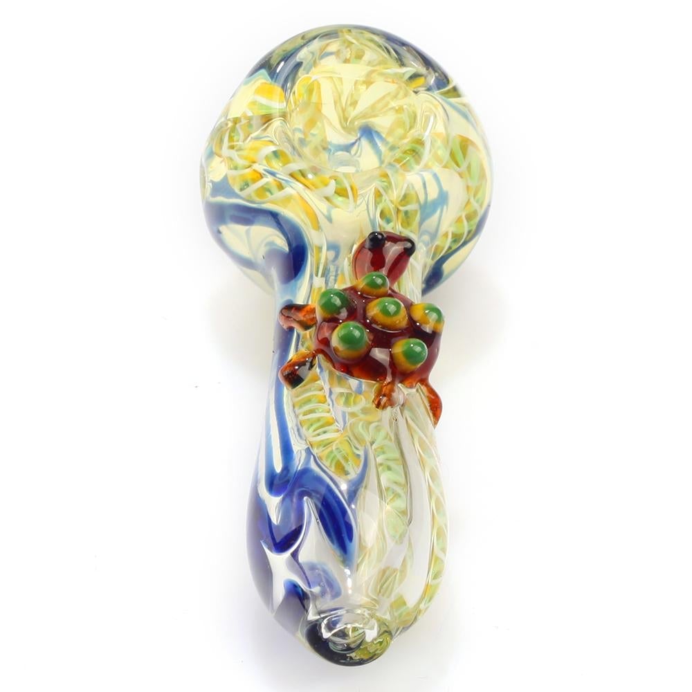 Swirled Fumed Glass Pipe w/ Glass Turtle
