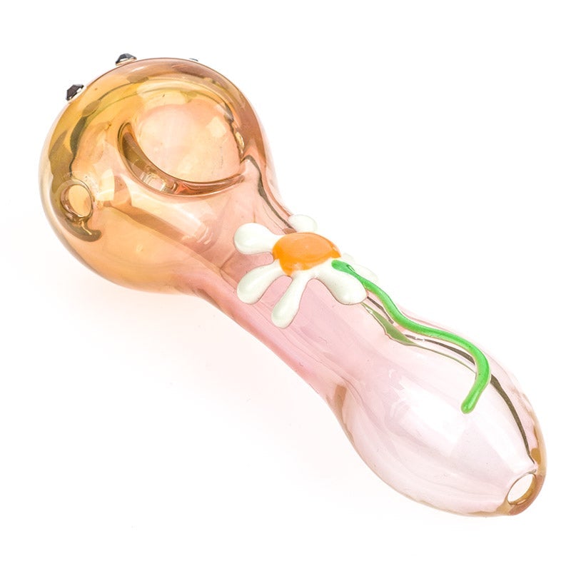 Pink Glass Pipe with Daisy Flower