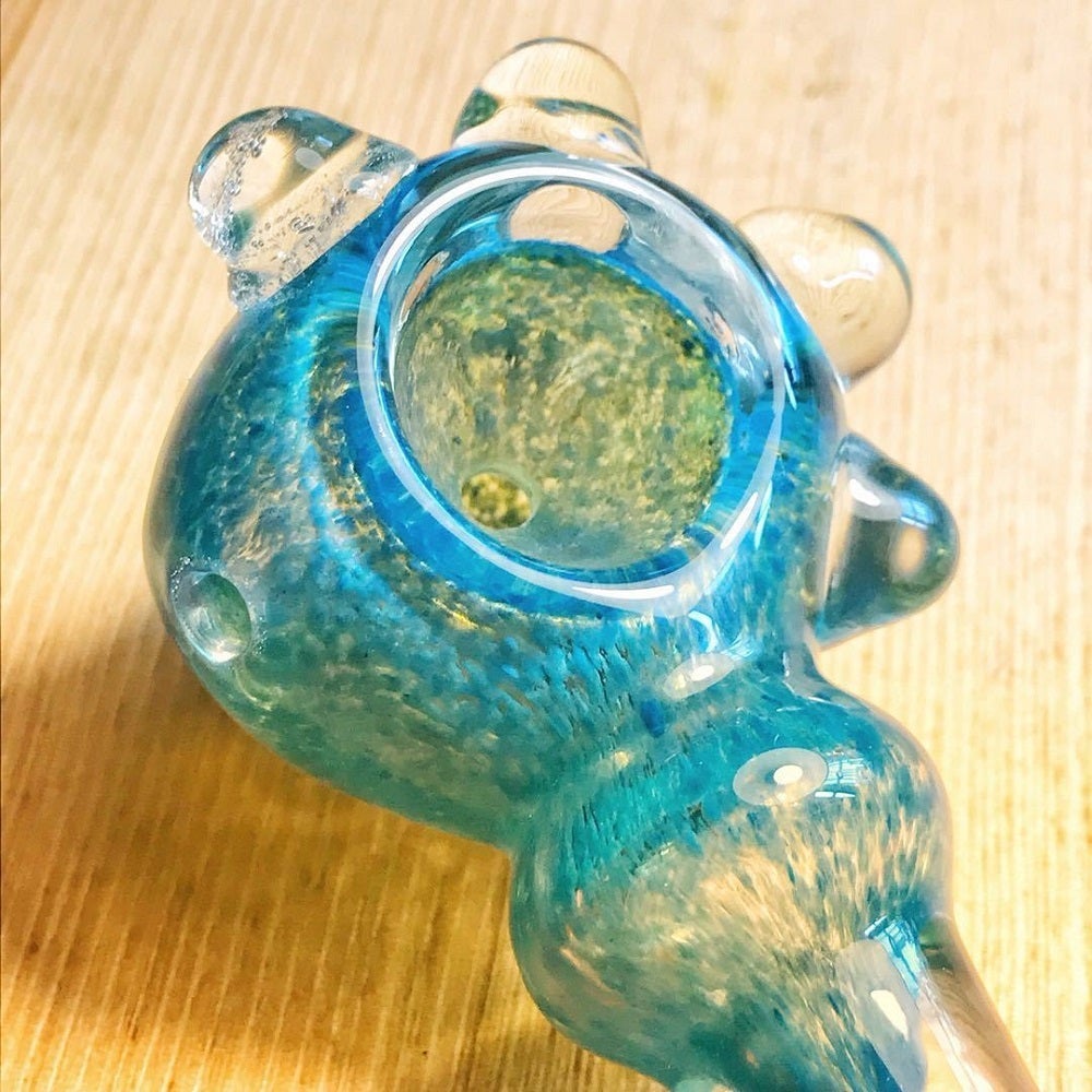 Turquoise Blue Dichroic Color Scheme Spoon Glass Pipe