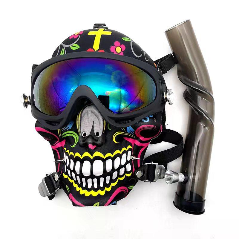Skull Fabric Gas Mask Bong Shades w/ Bent Water Pipe