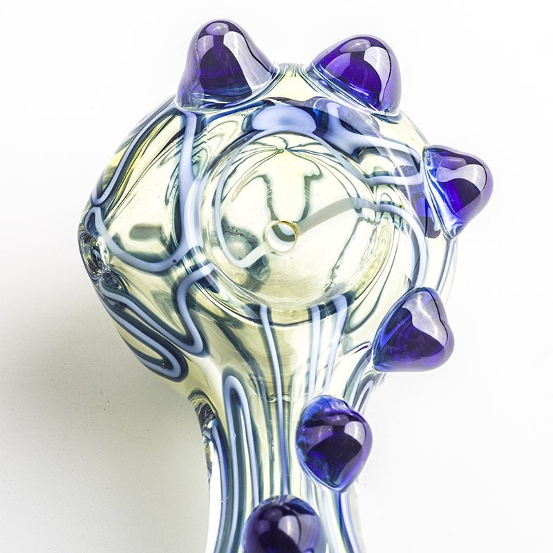 Glass Spoon Pipe w/ Blue Glass Marbles Grip