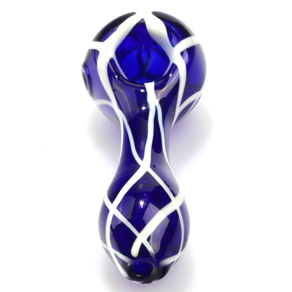 Handmade Blue Glass Pipe with White Stripes