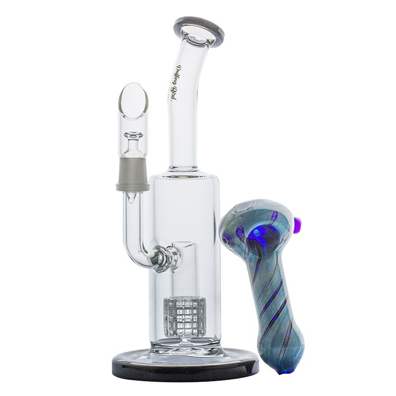 Mini Matrix Perc Dab Rig and Heady Pattern Glass Hand Pipe Set