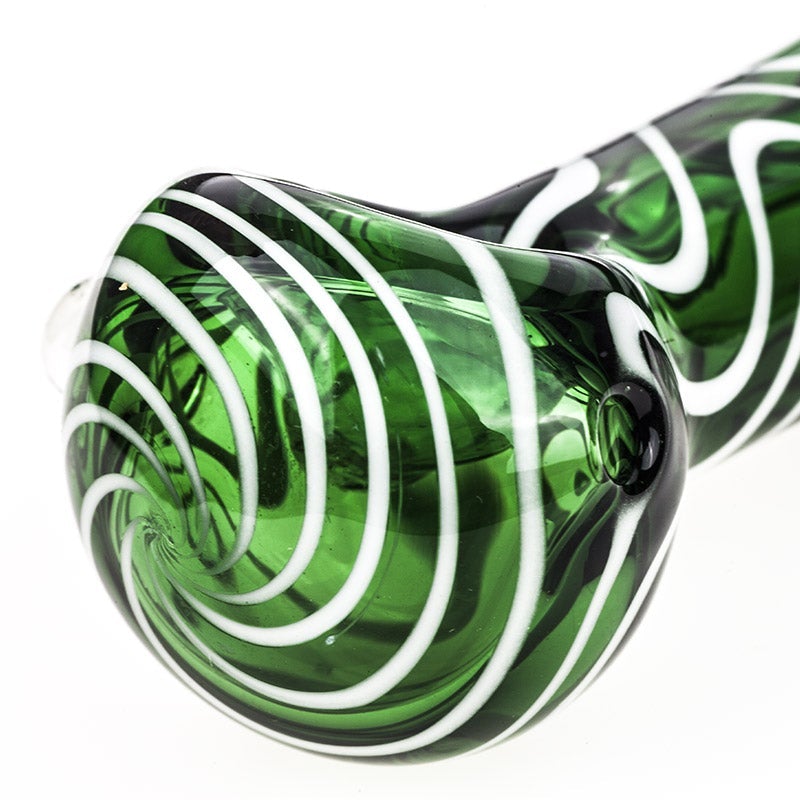 White Stripes Green Glass Pipe