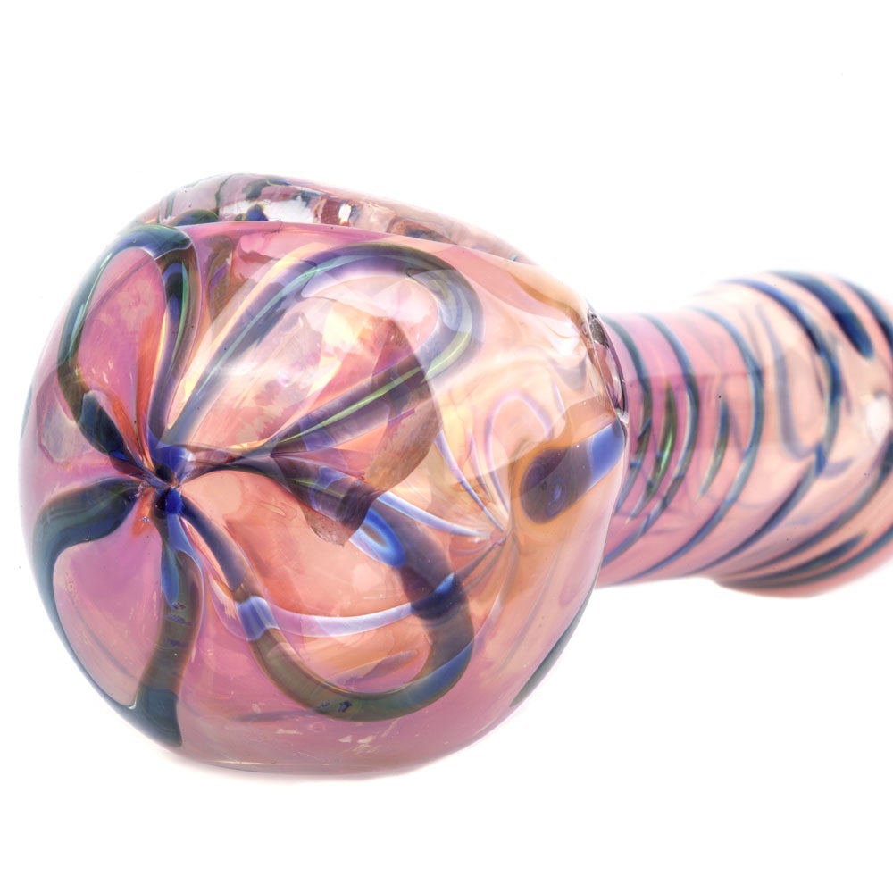 Fumed Pink Glass Pipe W/ Strip Patterns