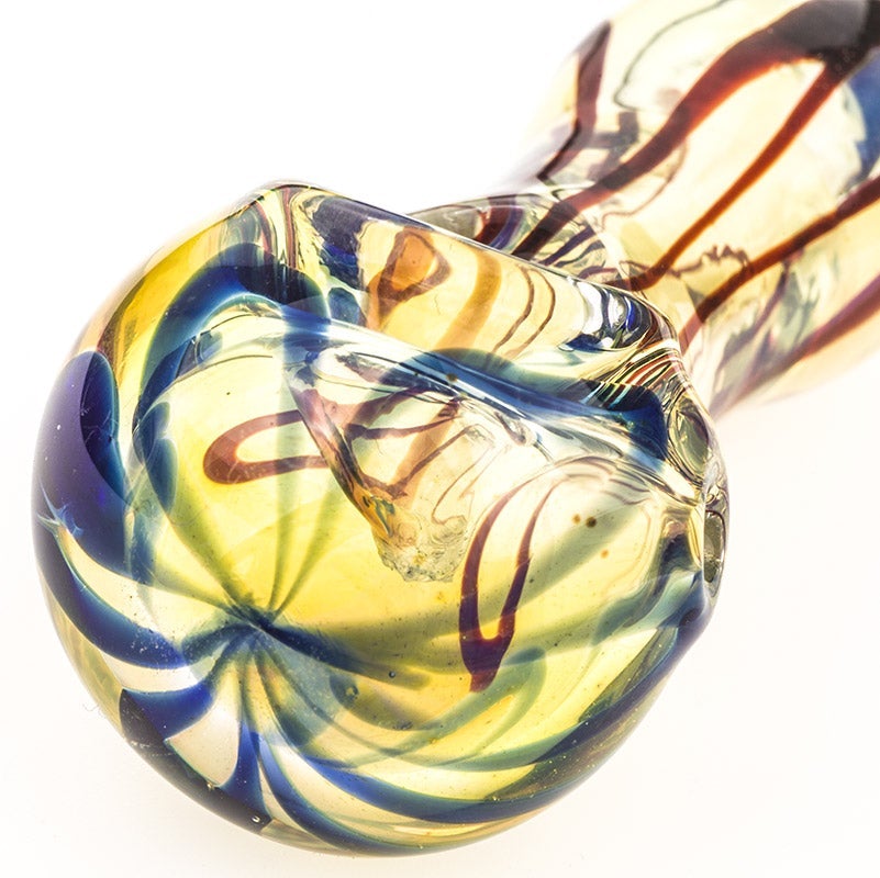 Fumed Glass Pipe w/ Blue and Red Stripes