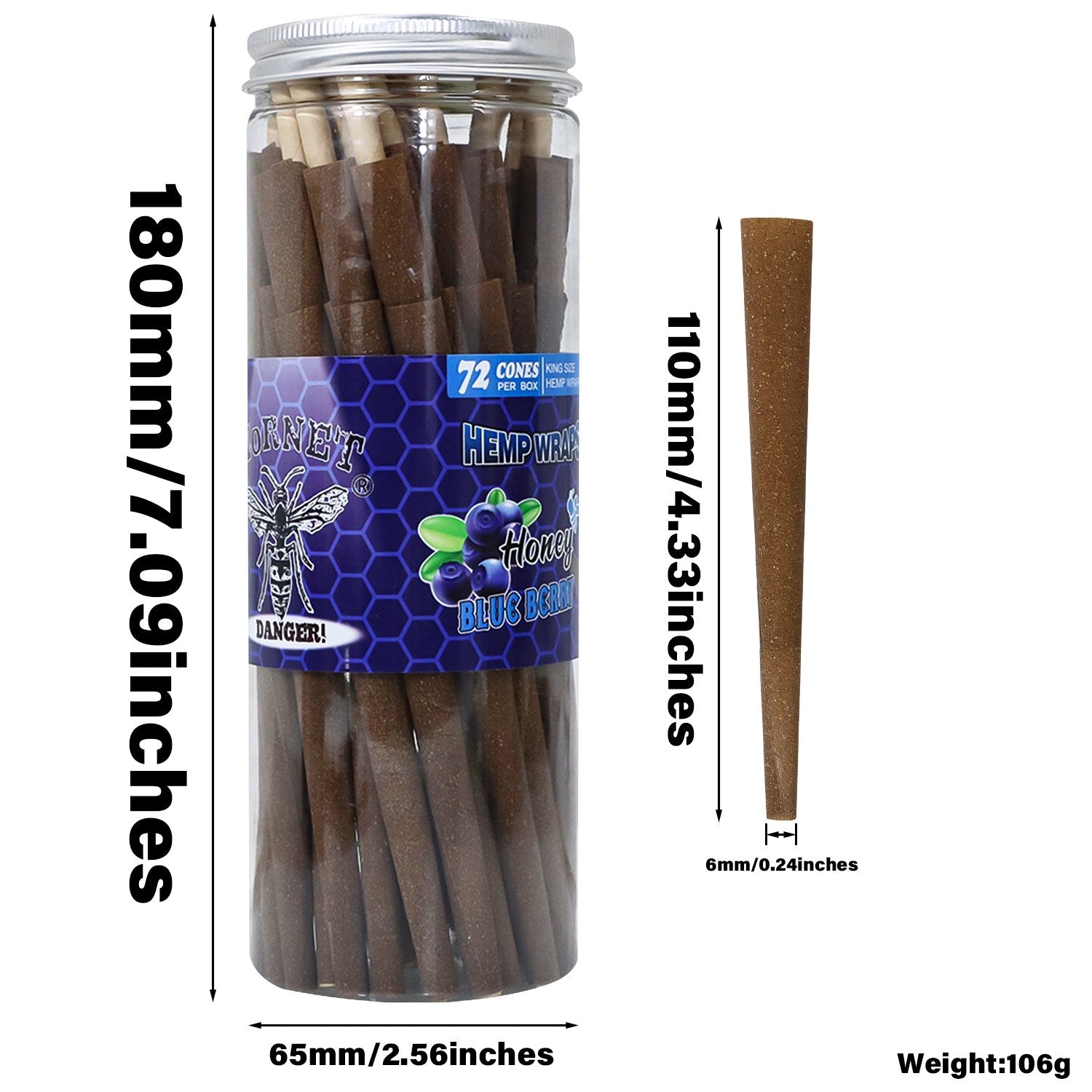 Blueberry Flavored Brown Cigar Skin Pre-Rolled Cones - Pack of 72