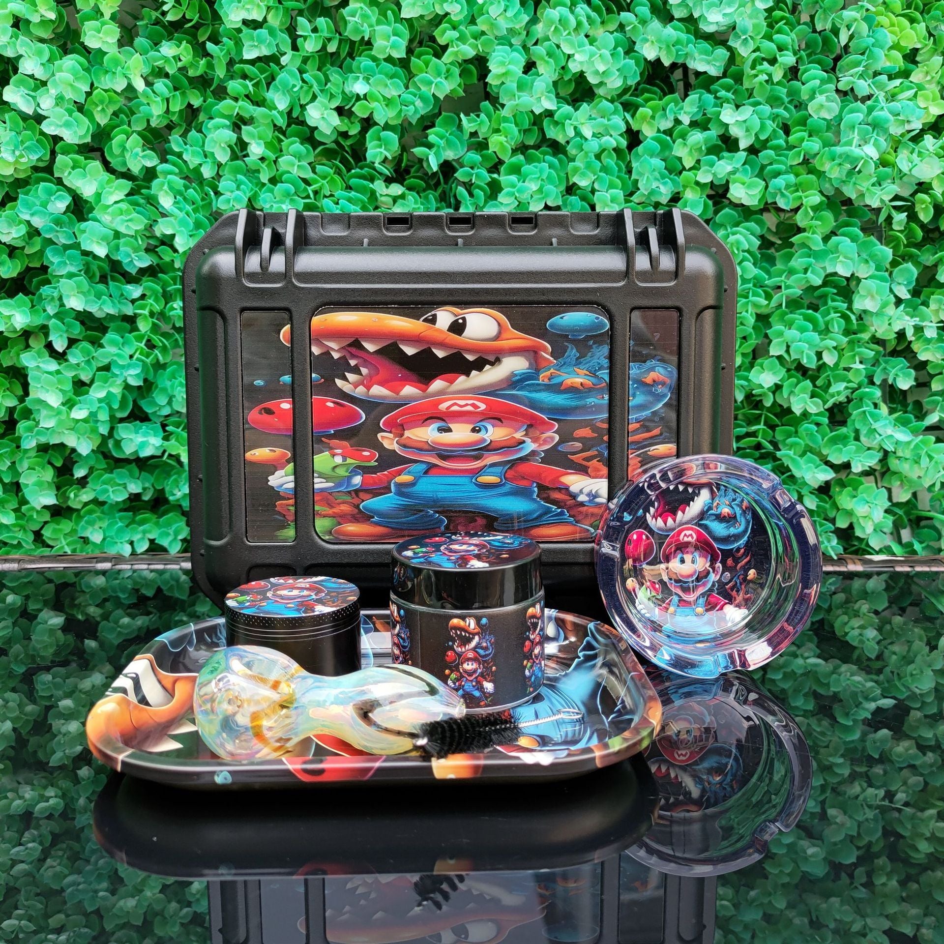 6-Piece Stash Box Kit - Portable Case with Glass Pipe & Cleaning Accessories