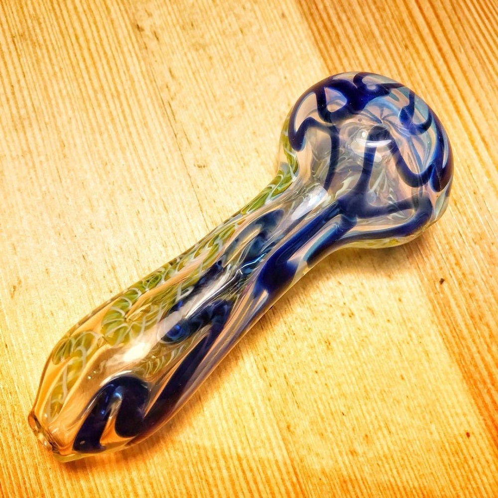 Swirled Fumed Glass Pipe w/ Glass Turtle