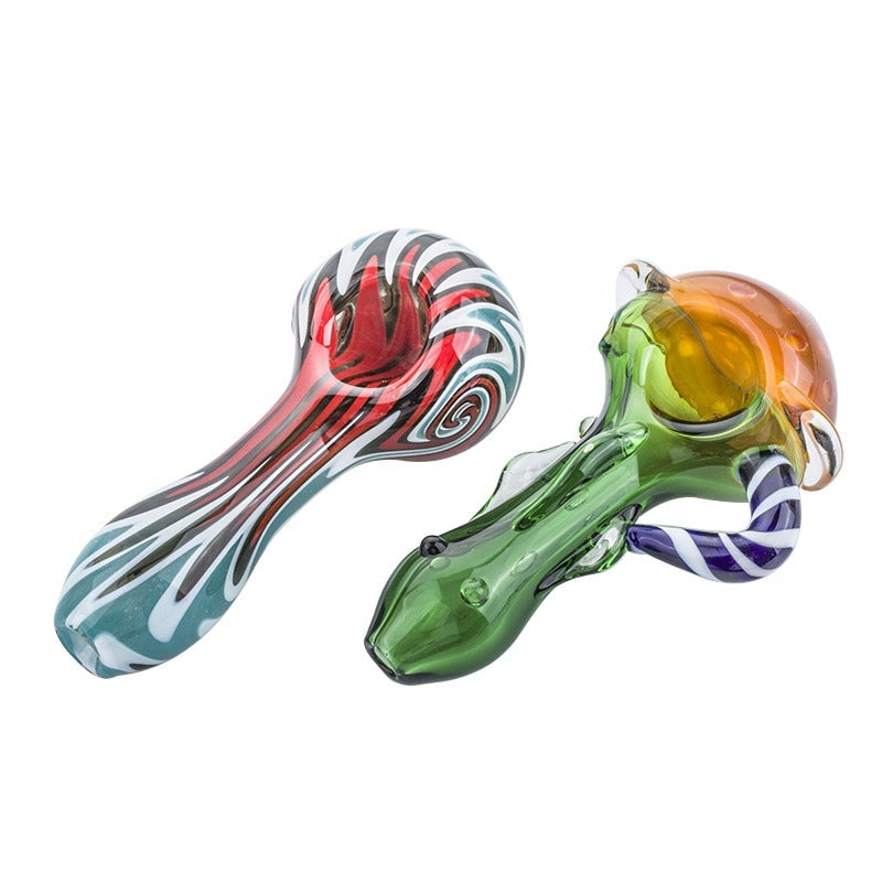 Fumed Bubble Glass Pipe and Wigwag Patent Heady Spoon Pipe Set