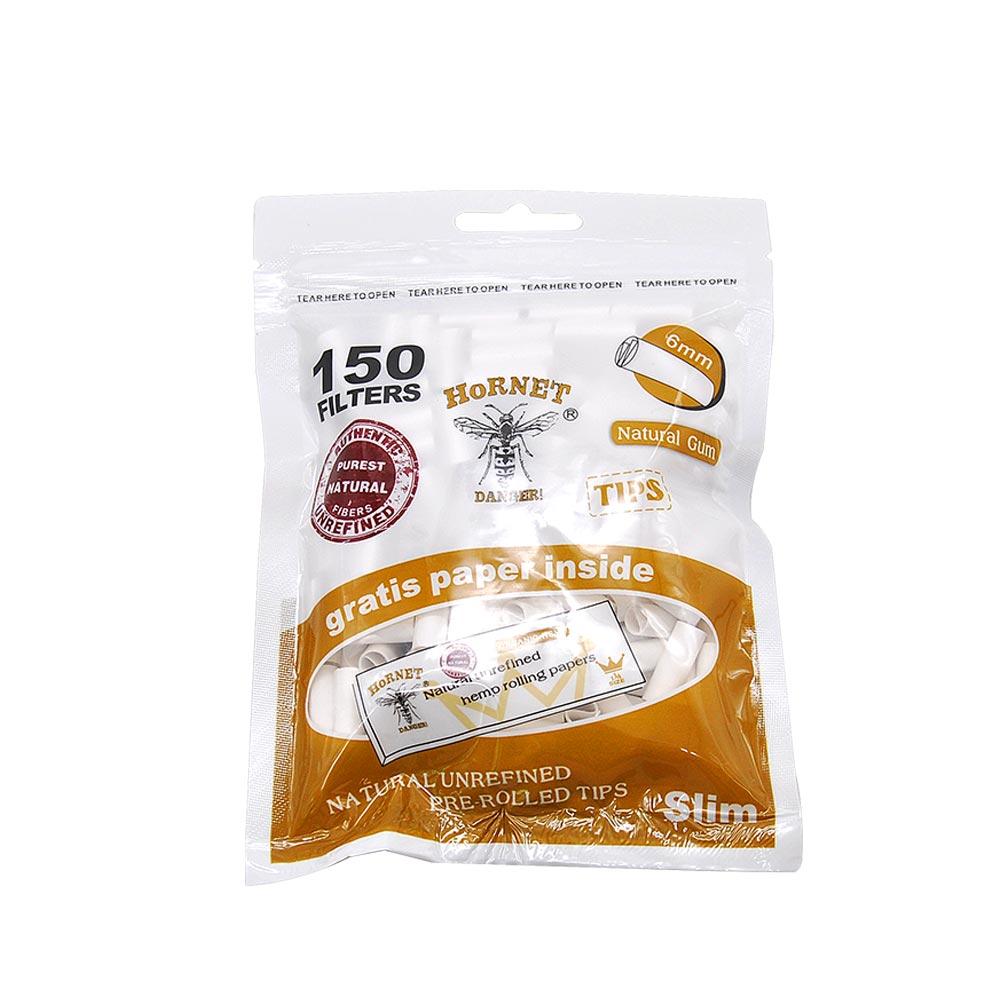 Natural Unrefined Rolling Paper Filter Tips - 6mm White Pre-Rolled Tips (150 Tips per Resealable Bag)