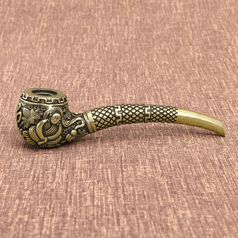 Antique Bronze Buddha Statue Smoking Pipe