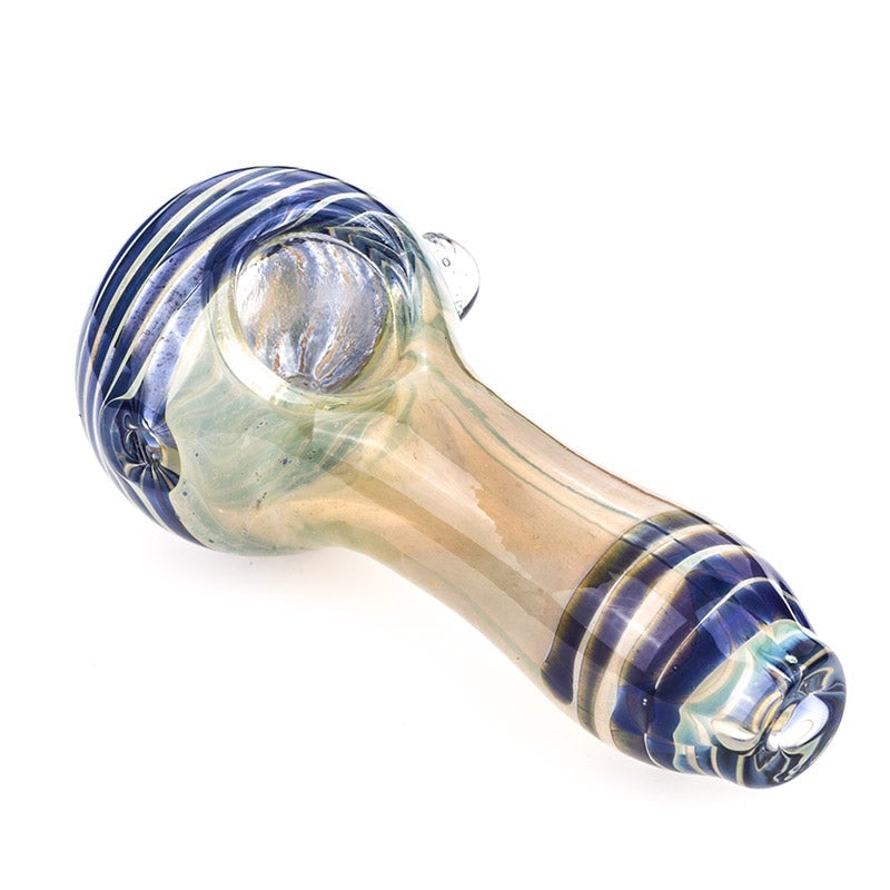 Glass Spoon Pipe w/ Blue Strips - PuffingBird AU
