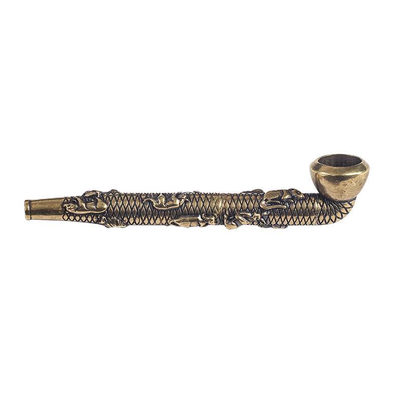 4.8 Brass Antique Smoking Pipe - Twelve Zodiac/Fu Lu Shou Relief Design