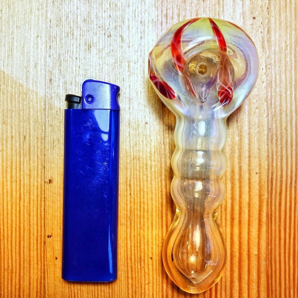 Fumed Glass Milli Spoon Pipe w/ Multiple Mini Maria Rings