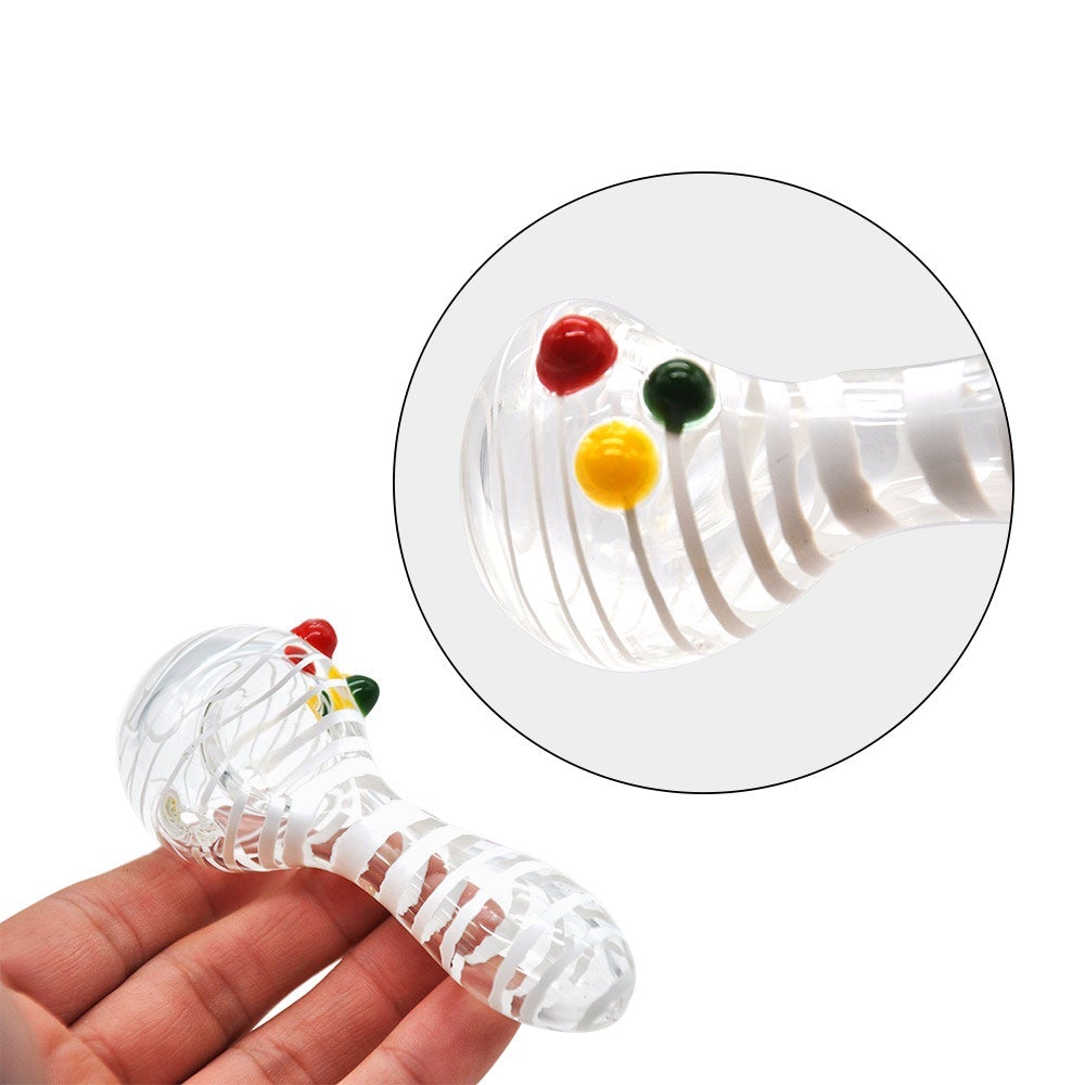 White Stripes Glass Spoon Pipe