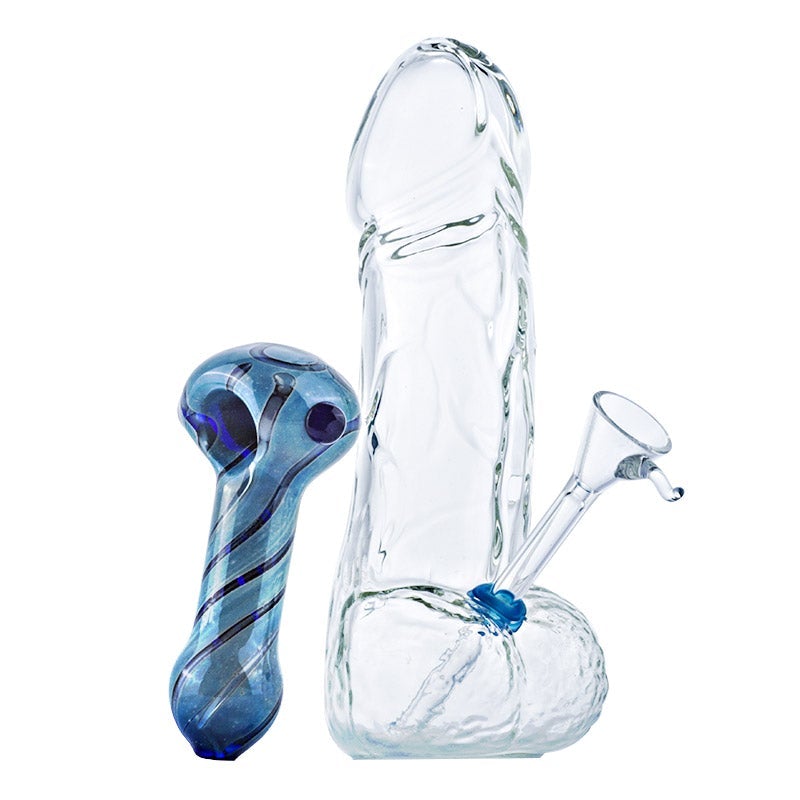 Penis Novelty Bong w/ Heady Pattern Glass Pipe Set
