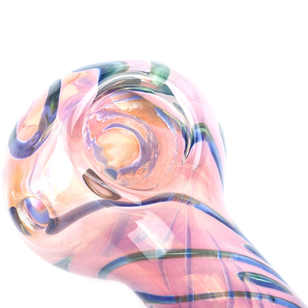 Fumed Pink Glass Pipe W/ Strip Patterns