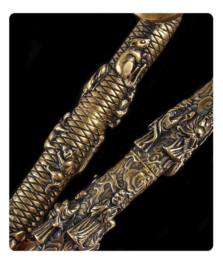 4.8 Brass Antique Smoking Pipe - Twelve Zodiac/Fu Lu Shou Relief Design