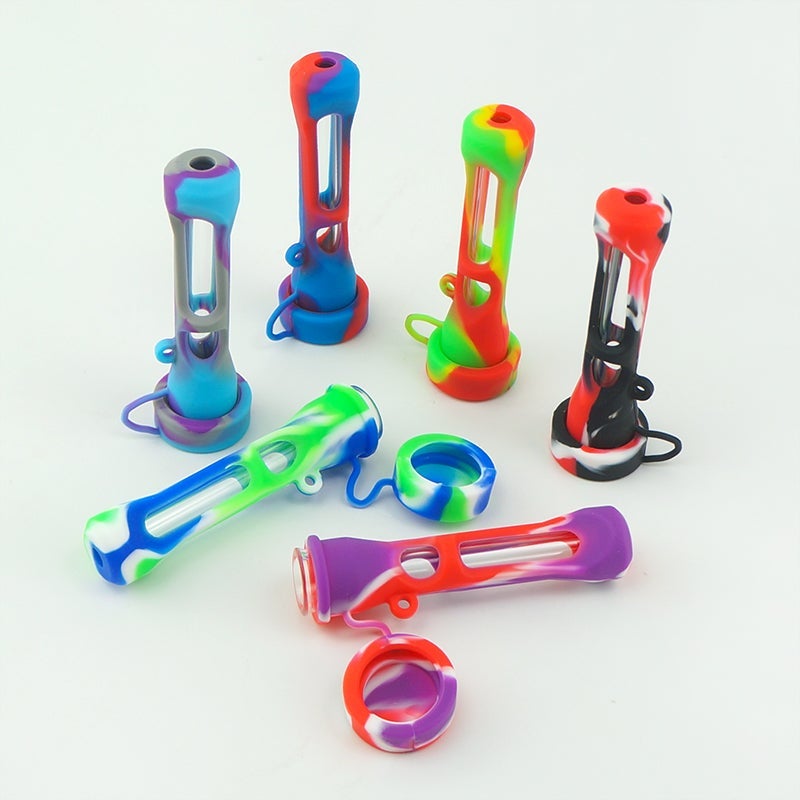Glass Chillum w/ Silicone Sleeve (Random Color)