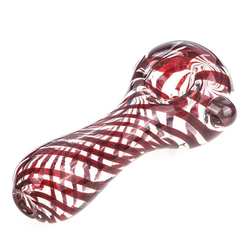 Red Swirl Strips Glass Spoon Pipe