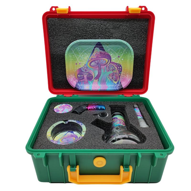 6-Piece Mini Beaker Bong Stash Box Kit - Patterned Case with Glass Accessories - PuffingBird AU