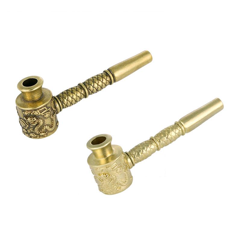 Antique-Style Dragon and Phoenix Brass Smoking Pipe