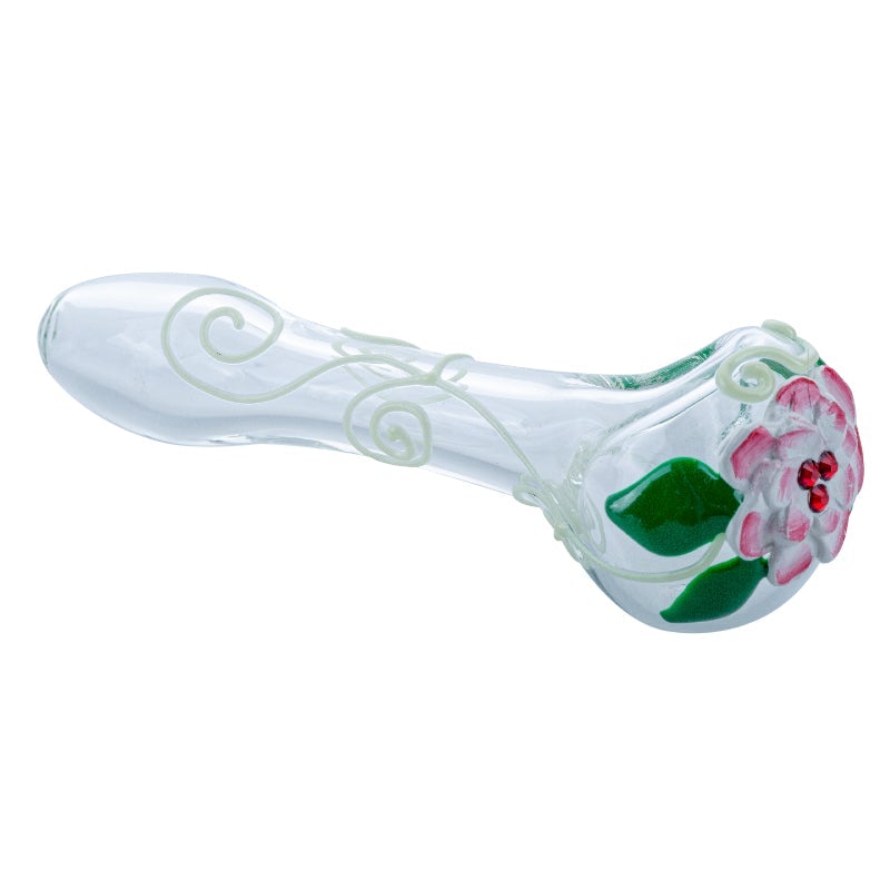 Lotus Pattern Glow-In-The-Dark Glass Pipe