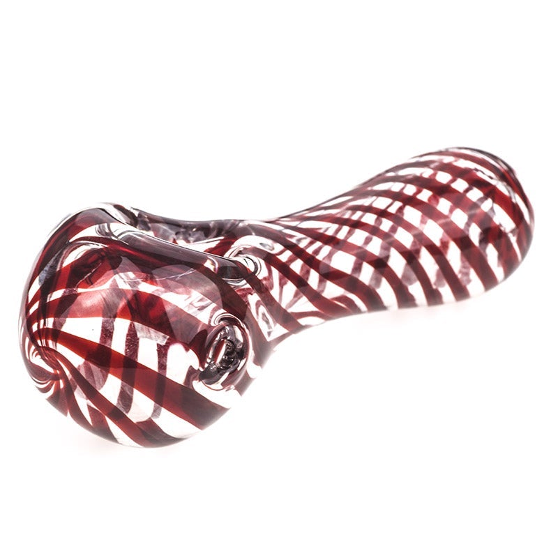 Red Swirl Strips Glass Spoon Pipe