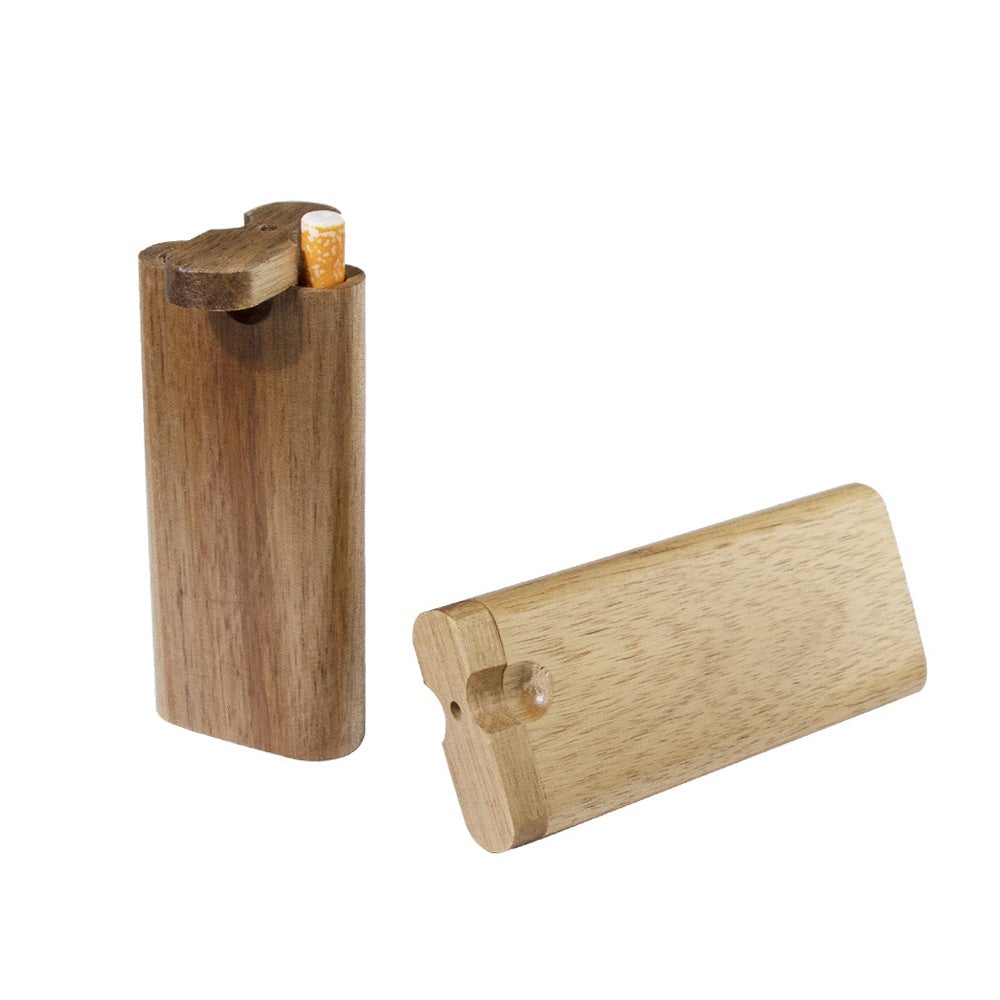 Natural Wooden Dugout W/ Cigarette Shape One Hitter Pipe