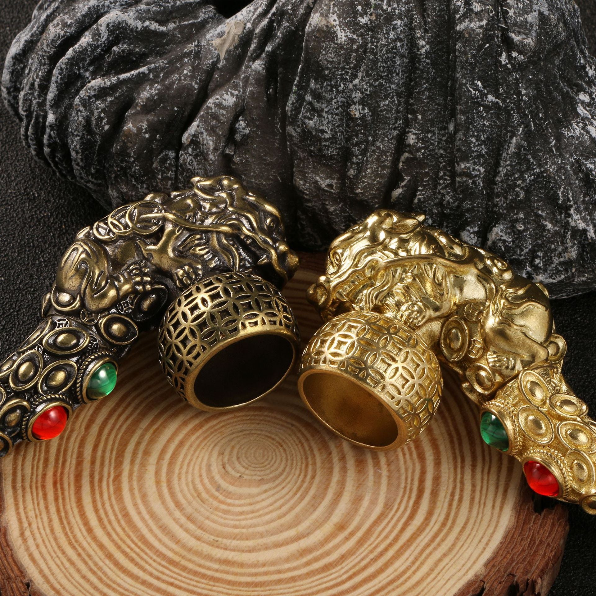4.1 Antique Gemstone Pixiu Brass Smoking Pipe