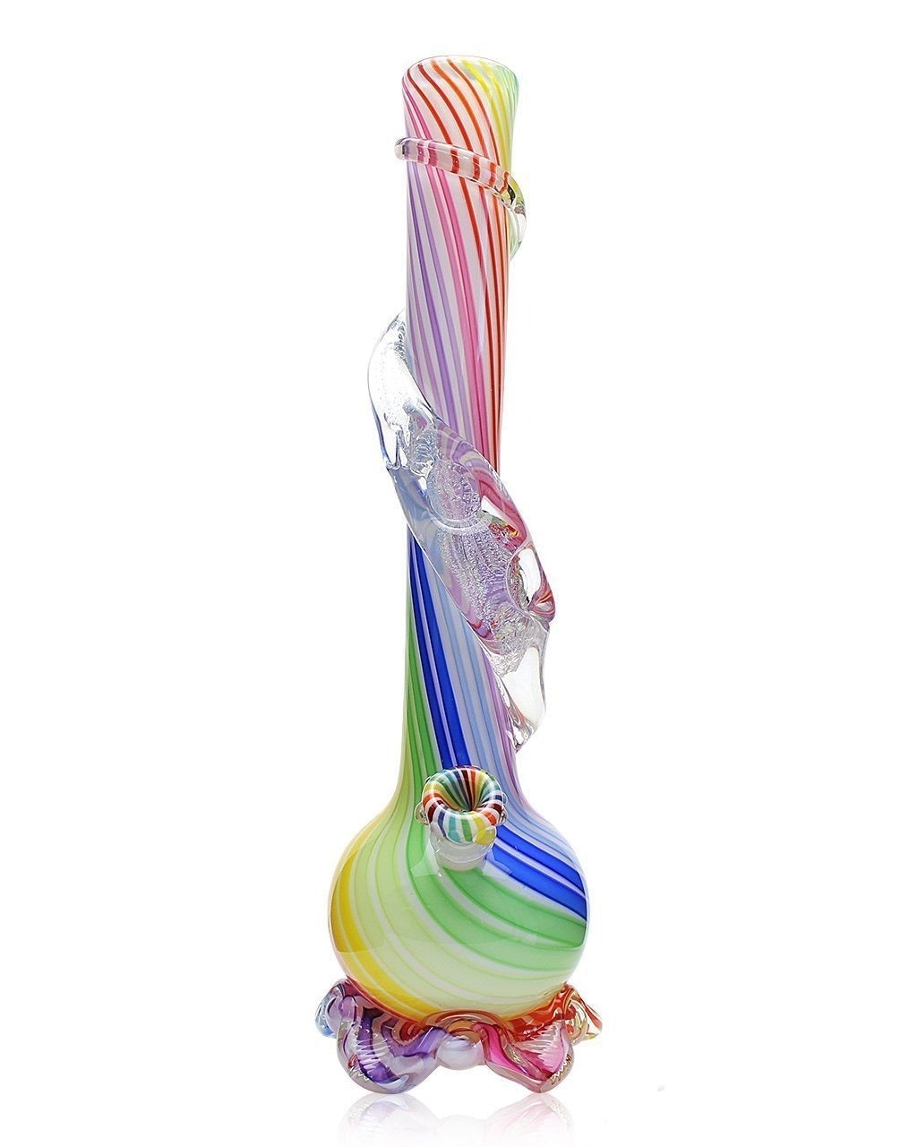Noble Glass Medium Rainbow Cane Wrapped Soft Glass Bong - PuffingBird AU