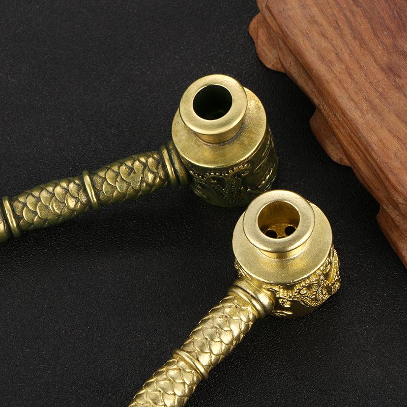 Antique-Style Dragon and Phoenix Brass Smoking Pipe