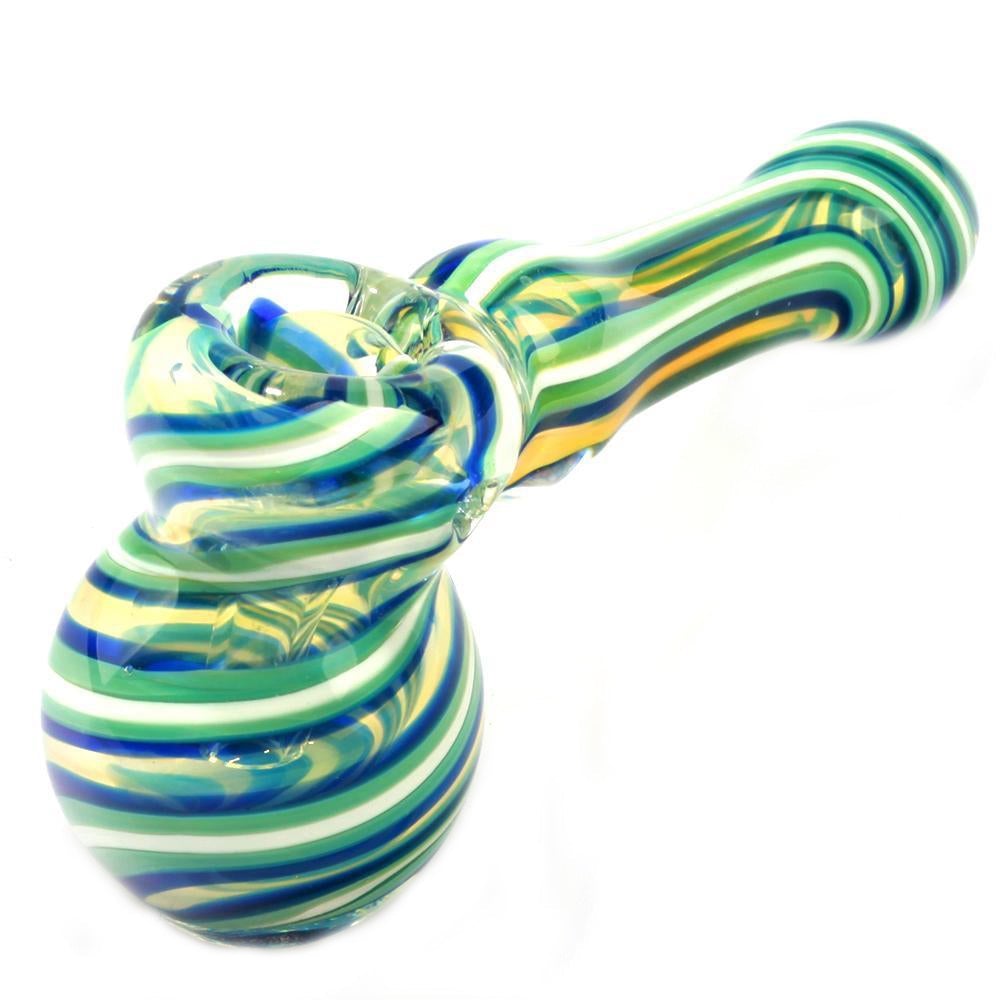 Blue and Green Spiral Fumed Glass Hammer Bubbler
